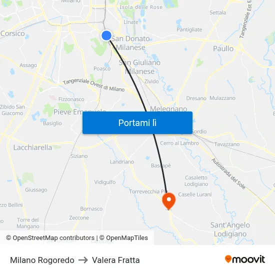 Milano Rogoredo to Valera Fratta map