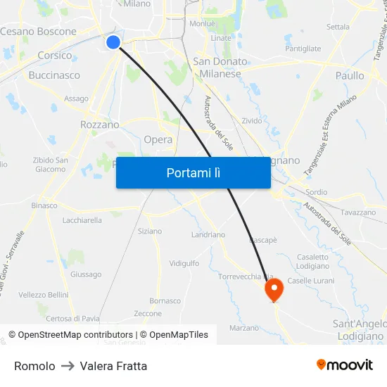 Romolo to Valera Fratta map