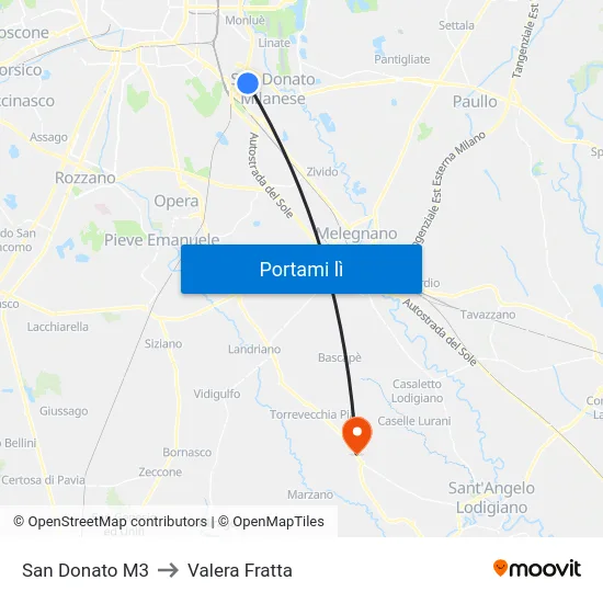 San Donato M3 to Valera Fratta map