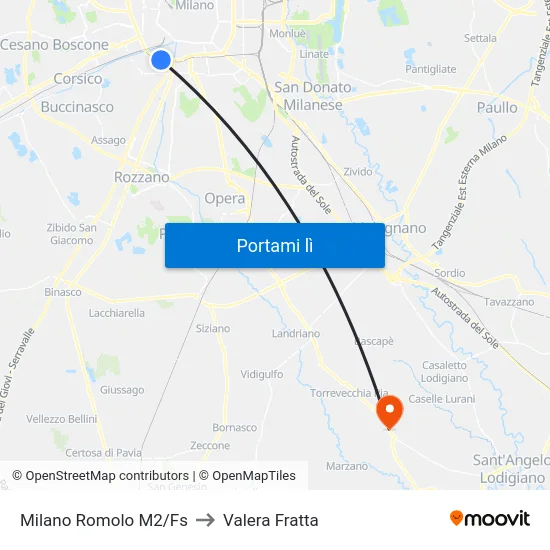 Milano Romolo M2/Fs to Valera Fratta map