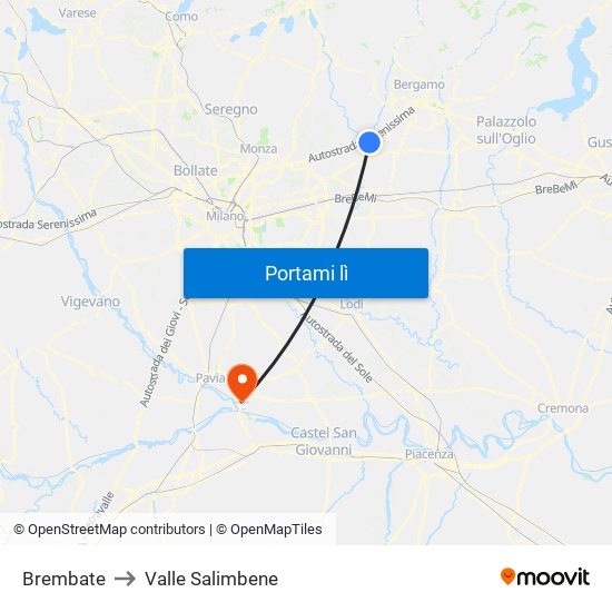 Brembate to Valle Salimbene map
