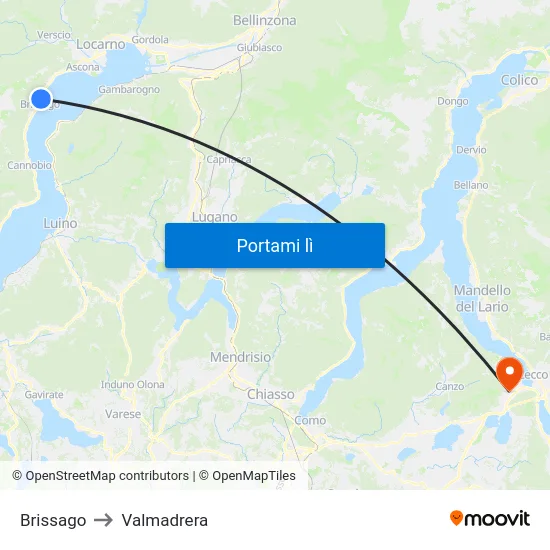 Brissago to Valmadrera map