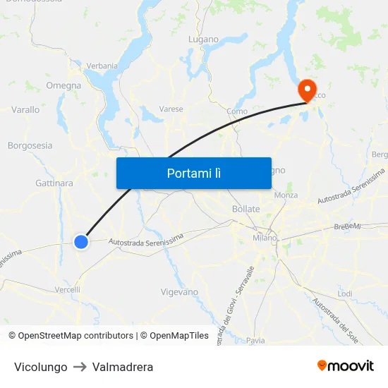 Vicolungo to Valmadrera map