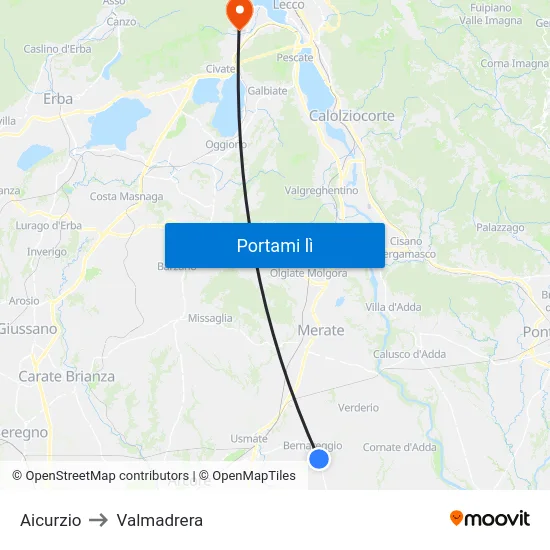 Aicurzio to Valmadrera map