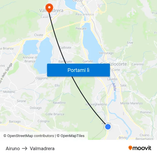 Airuno to Valmadrera map