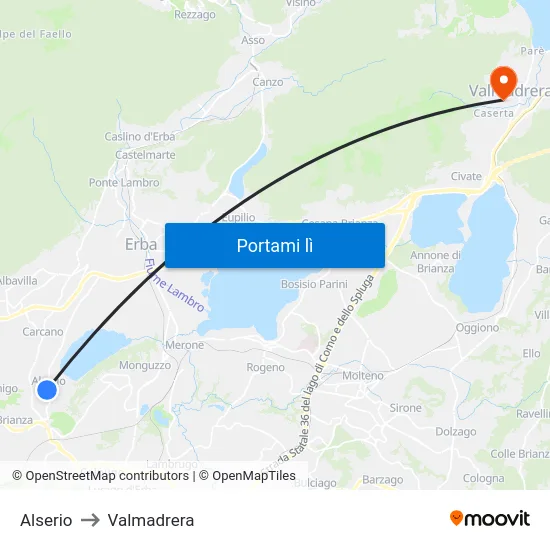 Alserio to Valmadrera map