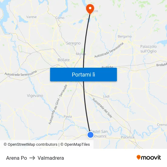 Arena Po to Valmadrera map