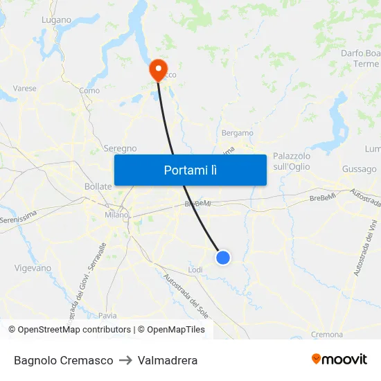 Bagnolo Cremasco to Valmadrera map