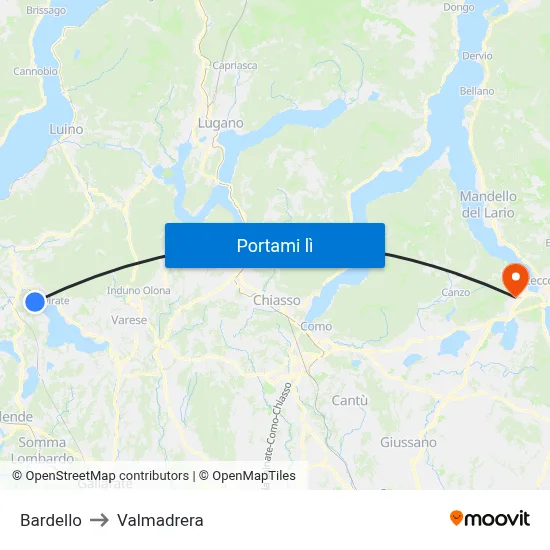Bardello to Valmadrera map