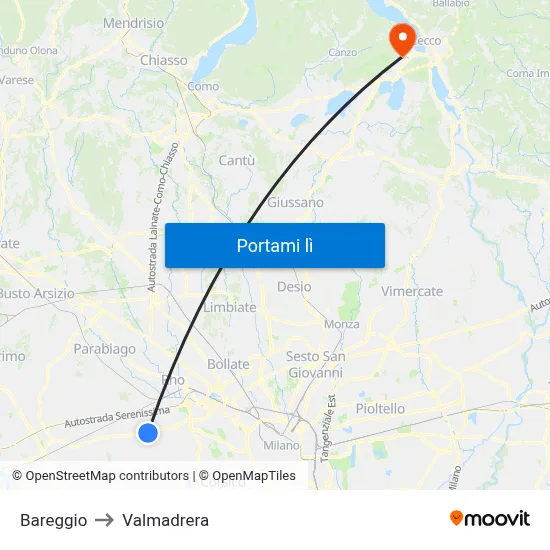 Bareggio to Valmadrera map