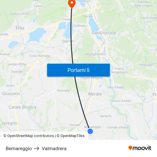 Bernareggio to Valmadrera map