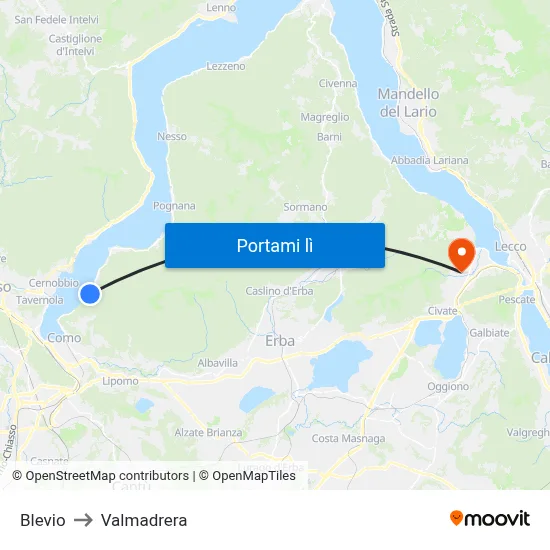 Blevio to Valmadrera map