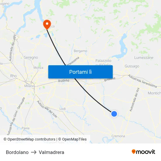 Bordolano to Valmadrera map