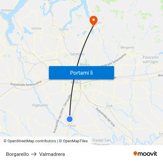 Borgarello to Valmadrera map