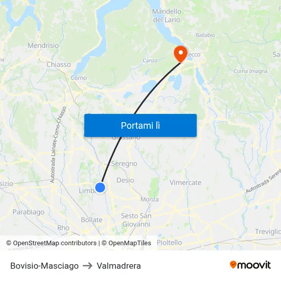 Bovisio-Masciago to Valmadrera map