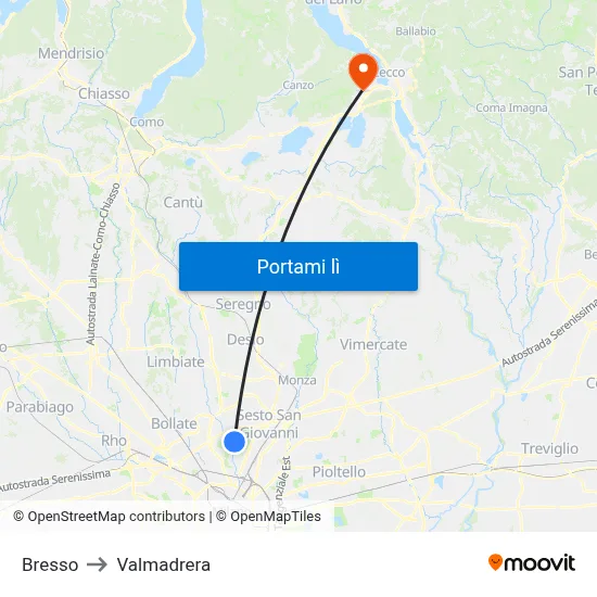 Bresso to Valmadrera map
