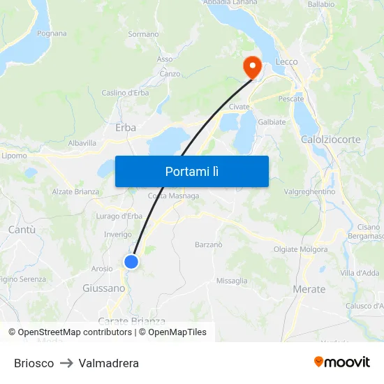 Briosco to Valmadrera map