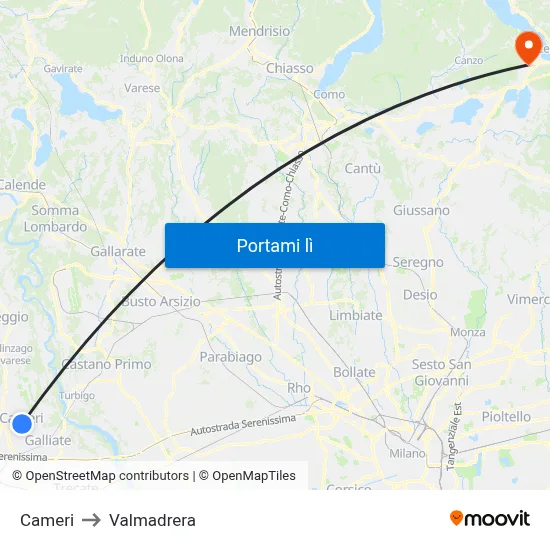 Cameri to Valmadrera map