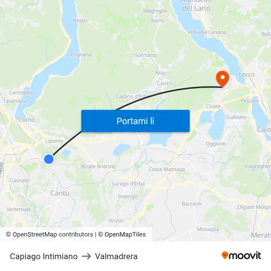 Capiago Intimiano to Valmadrera map