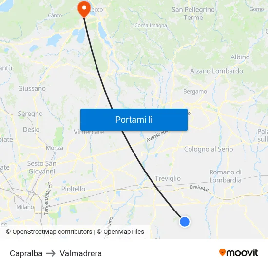 Capralba to Valmadrera map