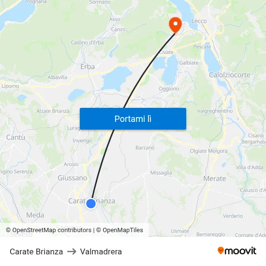 Carate Brianza to Valmadrera map