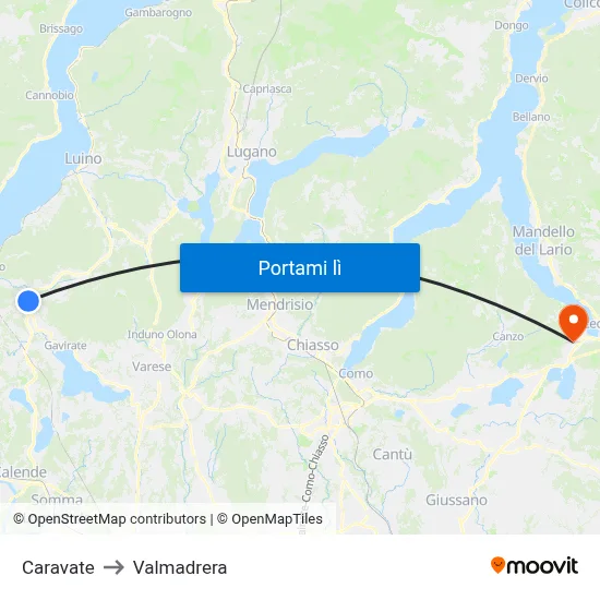 Caravate to Valmadrera map