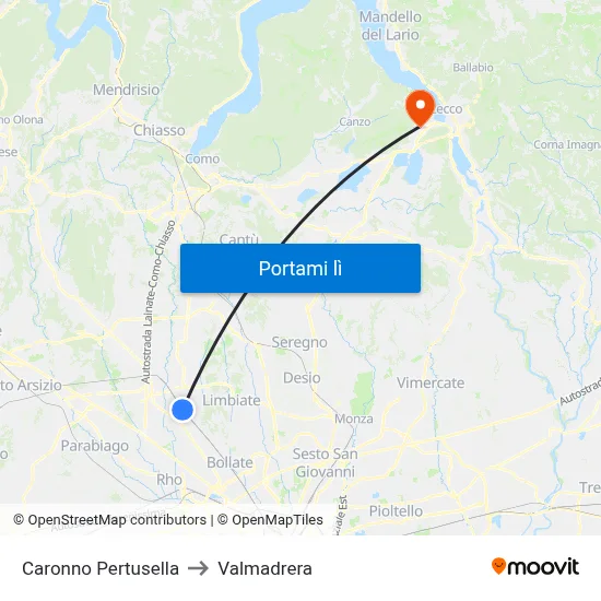 Caronno Pertusella to Valmadrera map