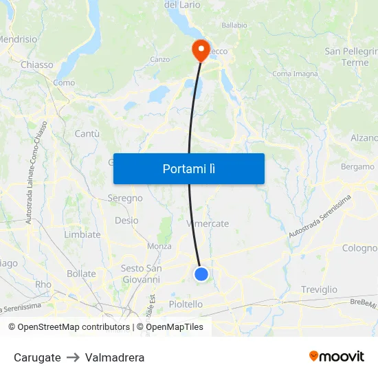 Carugate to Valmadrera map