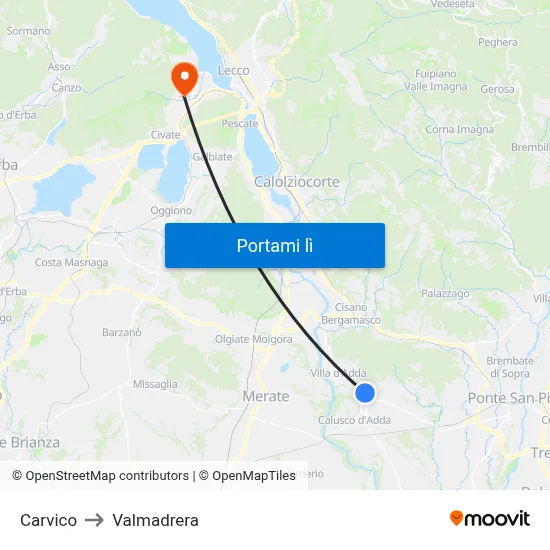 Carvico to Valmadrera map