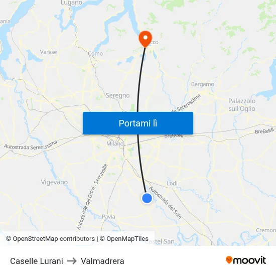 Caselle Lurani to Valmadrera map