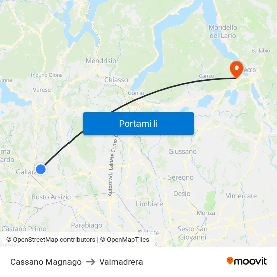 Cassano Magnago to Valmadrera map