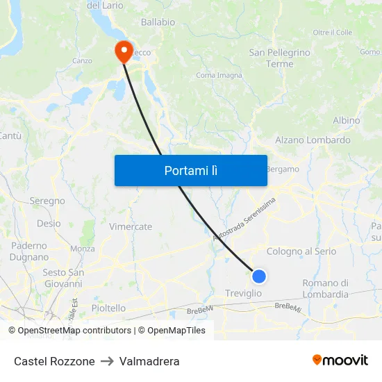 Castel Rozzone to Valmadrera map