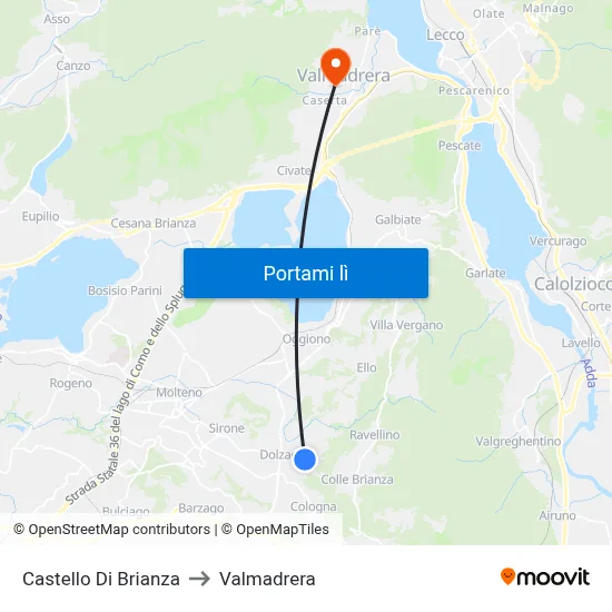 Castello Di Brianza to Valmadrera map