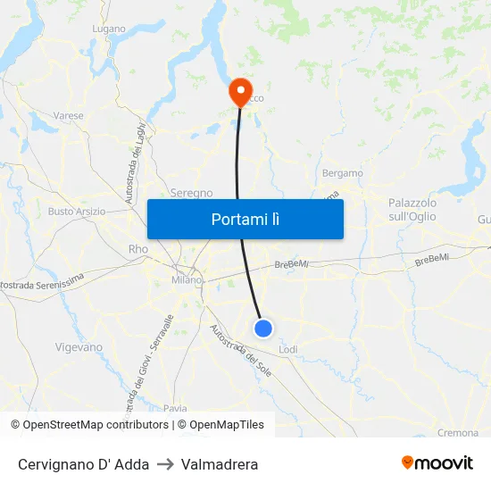 Cervignano D' Adda to Valmadrera map