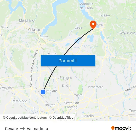 Cesate to Valmadrera map