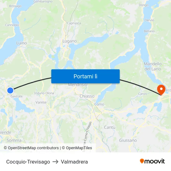Cocquio-Trevisago to Valmadrera map