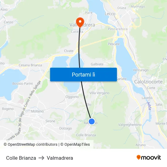 Colle Brianza to Valmadrera map