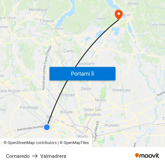 Cornaredo to Valmadrera map