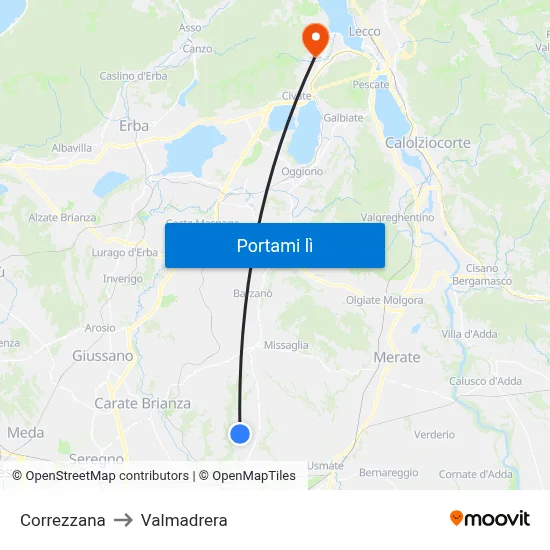 Correzzana to Valmadrera map