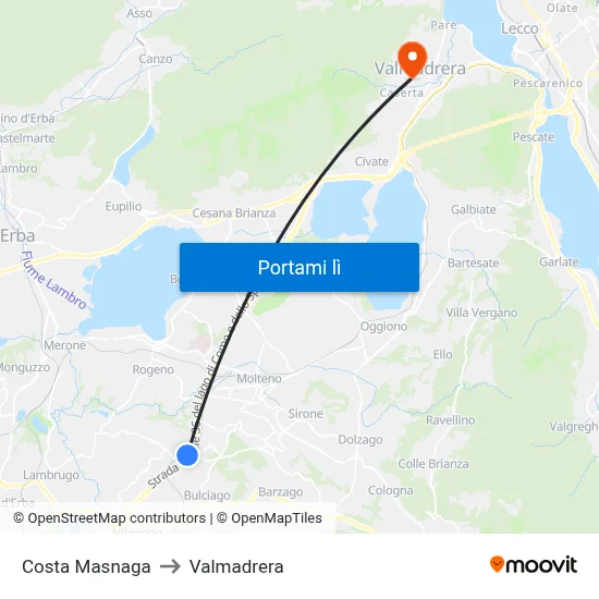 Costa Masnaga to Valmadrera map