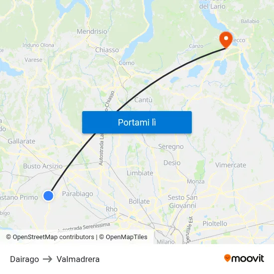 Dairago to Valmadrera map