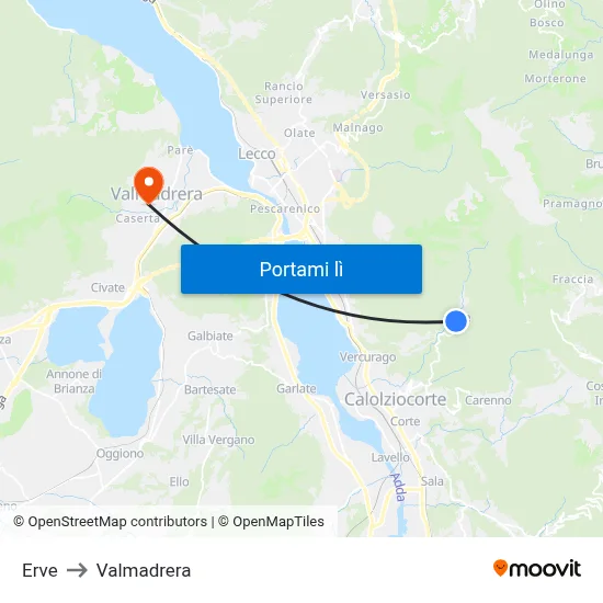 Erve to Valmadrera map
