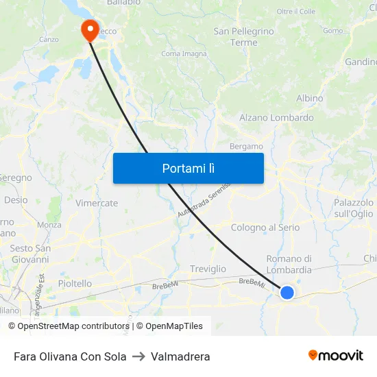Fara Olivana Con Sola to Valmadrera map