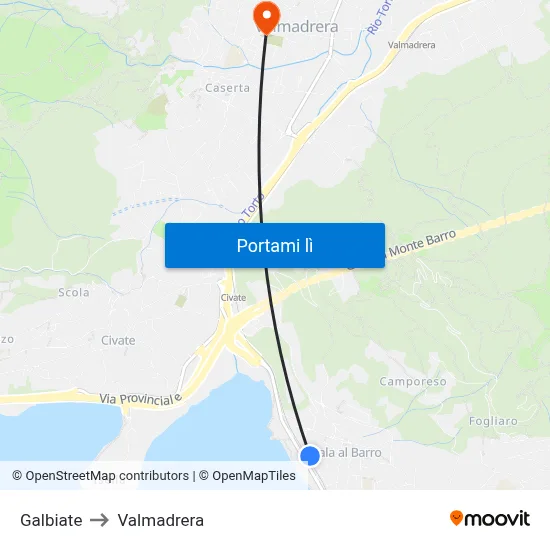 Galbiate to Valmadrera map