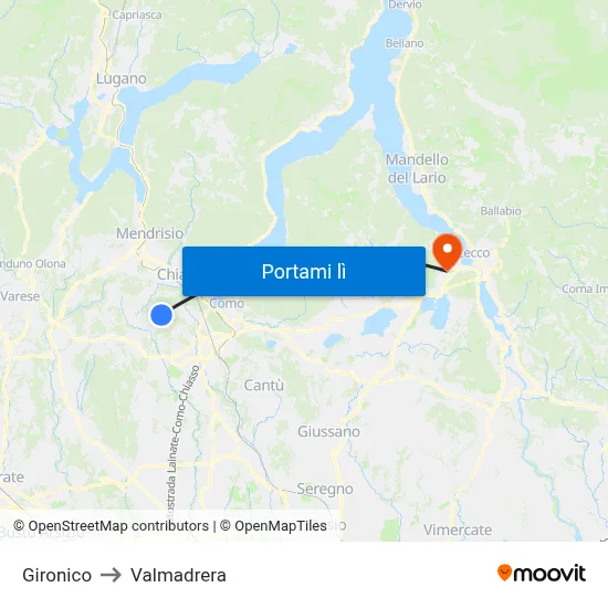 Gironico to Valmadrera map