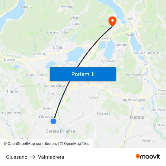Giussano to Valmadrera map