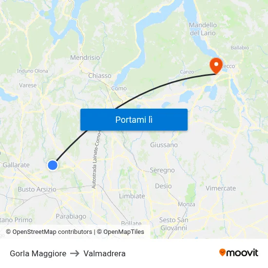 Gorla Maggiore to Valmadrera map