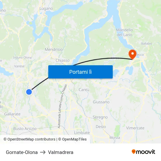 Gornate-Olona to Valmadrera map