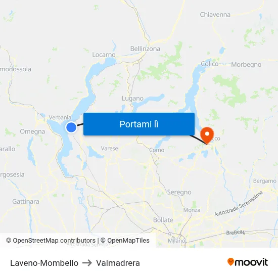 Laveno-Mombello to Valmadrera map