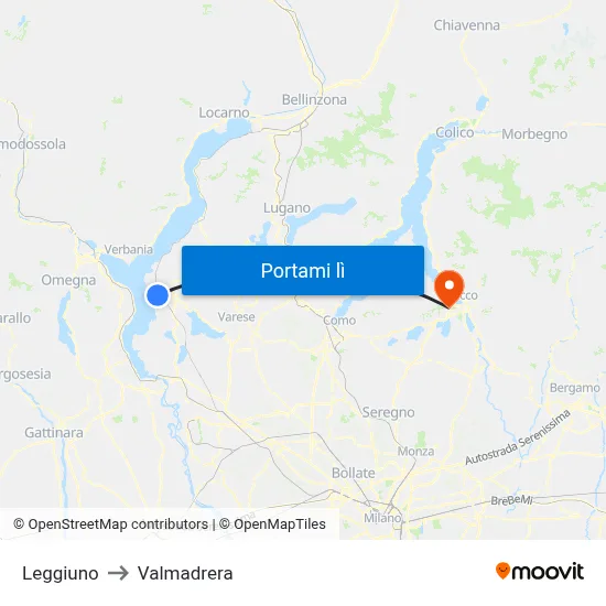 Leggiuno to Valmadrera map